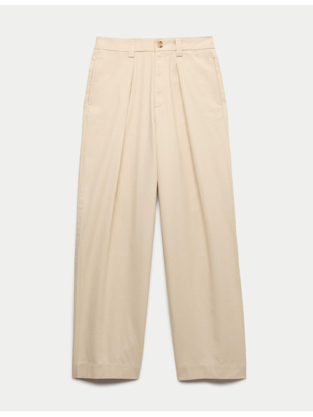 Marks & Spencer Chino nadrág tiszta pamutból elöl ráncokkal és egyenes szárral Marks & Spencer bézs