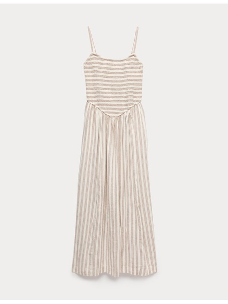 Marks & Spencer Ráncolt maxi ruha magas lenmartartalom Marks & Spencer barna