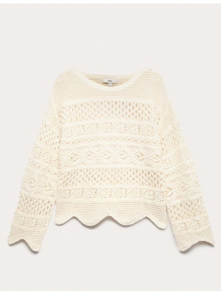 Marks & Spencer Textúrált rövidített pulóver magas pamutarányú Marks & Spencer krém