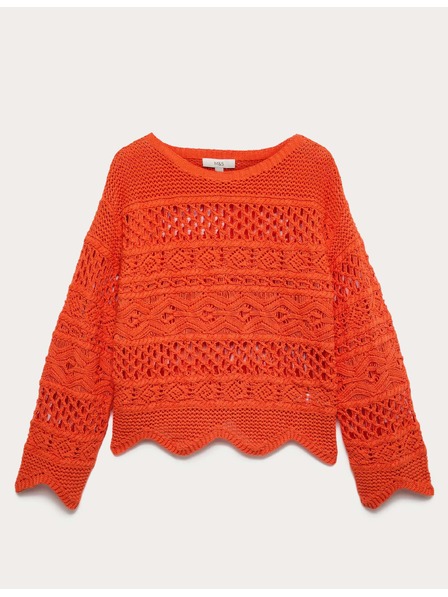 Marks & Spencer Textúrált rövidített pulóver magas pamutarányú Marks & Spencer narancssárga