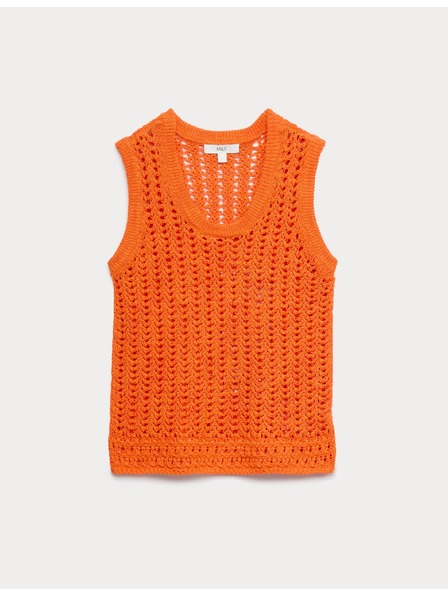 Marks & Spencer Kötött trikó horgolt stílusban ovális nyakkivágással és magas pamut tartalommal Marks & Spencer narancssárga