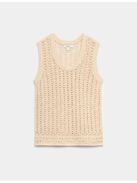 Marks & Spencer Kötött trikó horgolt stílusban ovális nyakkivágással és magas pamut tartalommal Marks & Spencer sárga