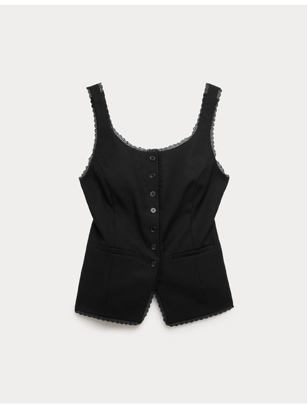 Marks & Spencer Csipkeszegélyes magas lyocell tartalmú lenvászon mellény Marks & Spencer fekete