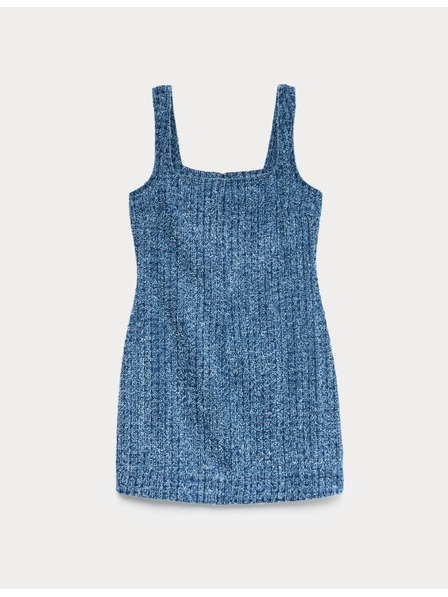Marks & Spencer Folyós denim mini ruha tiszta pamutból sraffozással díszített Marks & Spencer tengerészkék