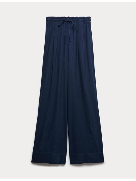Marks & Spencer Nadrág húzózsinórral, széles lábszárú és magas lenvartartalmú Marks & Spencer tengerészkék