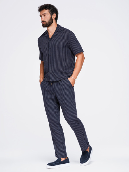 Ombre Clothing Férfi viszkóz és linen csíkos nadrág – sötétkék V2 OM-PACP-0311 Ombre Clothing