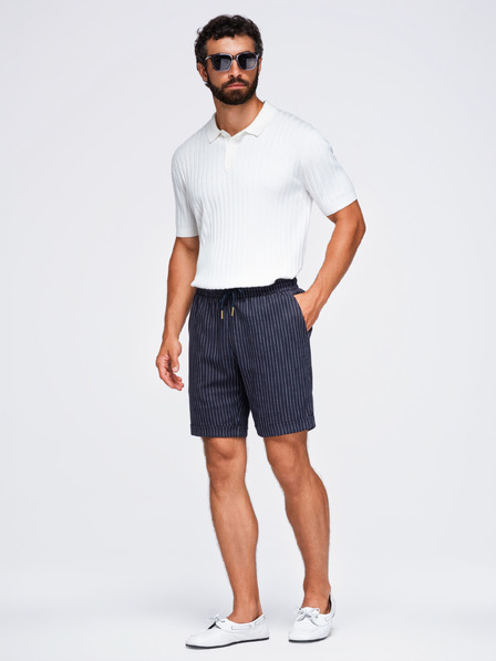 Ombre Clothing Férfi viszkóz-lenvászon shortok REGULAR FIT csíkokkal – sötétkék V2 OM-SRCS-0208 Ombre Clothing