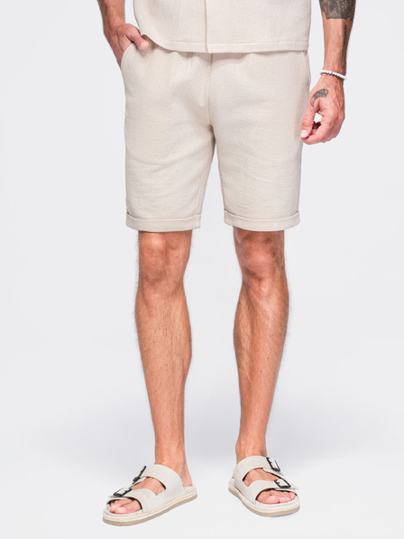 Ombre Clothing Férfi rövidnadrág struktúrált pamutvászonból – krém V2 OM-SRCS-0207 Ombre Clothing
