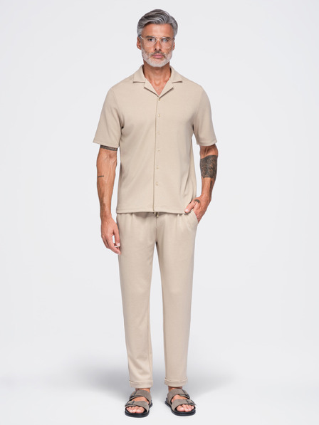 Ombre Clothing Férfi viszkóz chino nadrág gumírozott derékkal – bézs V3 OM-PACP-0306 Ombre Clothing