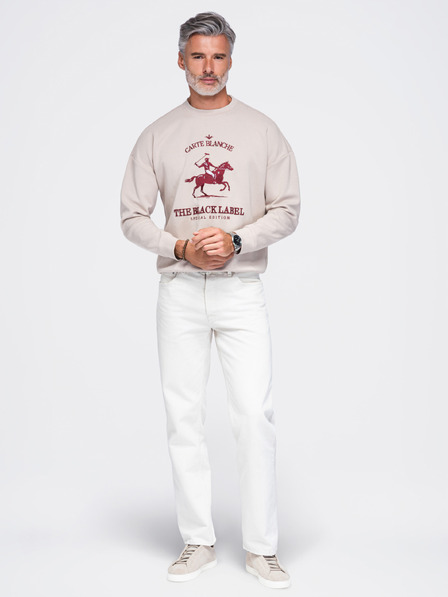 Ombre Clothing Férfi kerek nyakú pulóver elülső hímzéssel – bézs V1 OM-SSNZ-0267 Ombre Clothing
