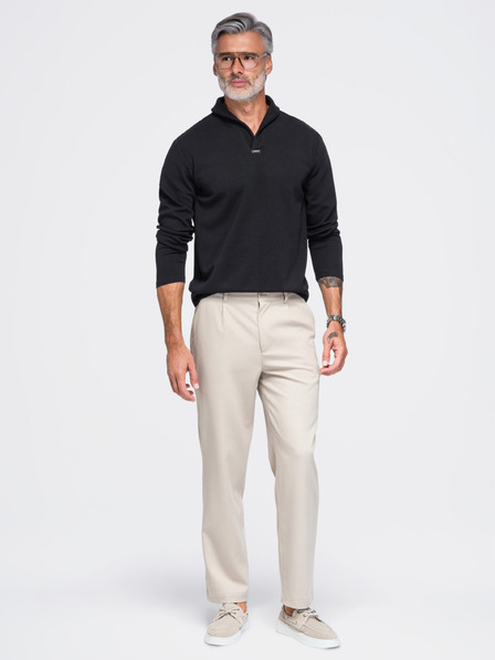 Ombre Clothing Férfi cipzár nélküli pulóver begörbített gallérral – fekete V5 OM-SSNZ-0262 Ombre Clothing