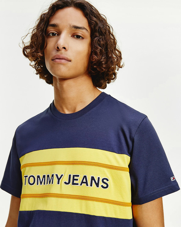 Tommy Jeans TJM Stripe Colorblock Tee Póló Kék