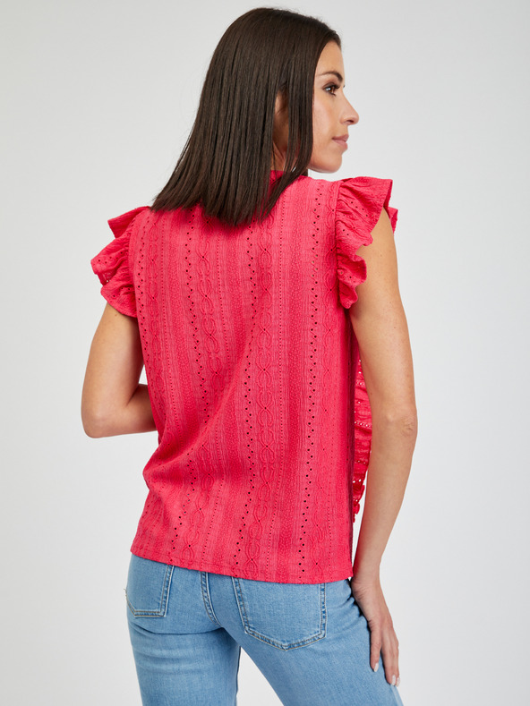 Orsay ORSAY sötétrózsaszín fodros női póló