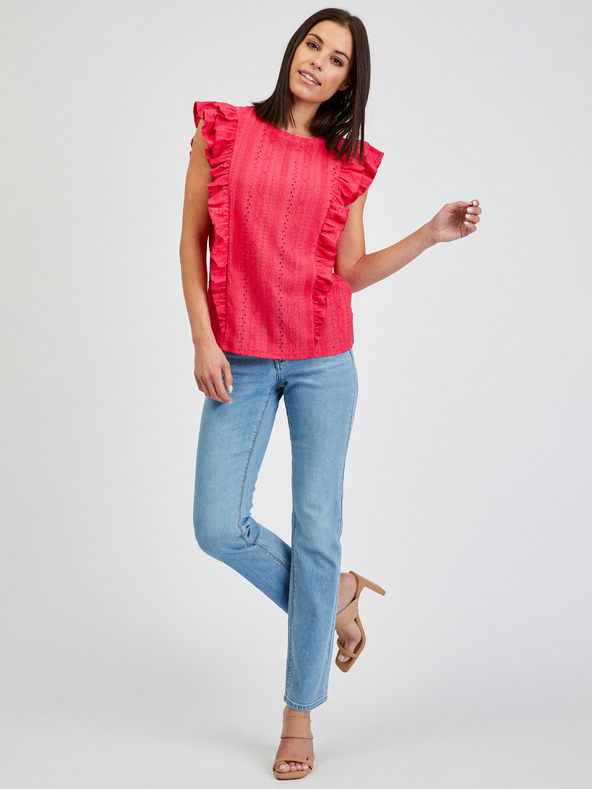 Orsay ORSAY sötétrózsaszín fodros női póló