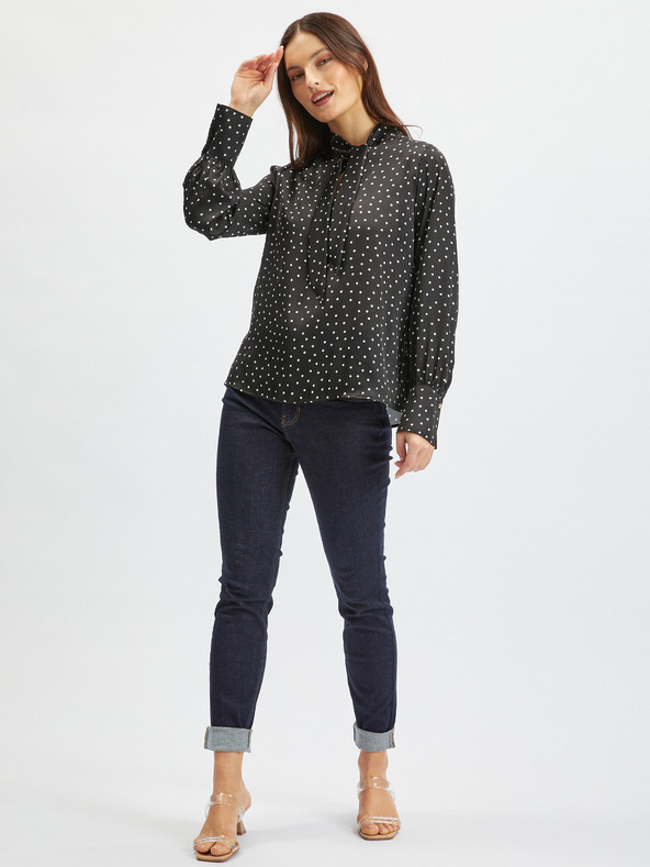 Orsay ORSAY fekete pöttyös szatén női blúz