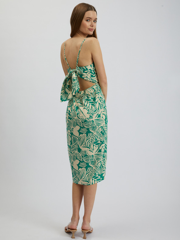 Orsay ORSAY krémzöld mintás női lenvászon midiruha