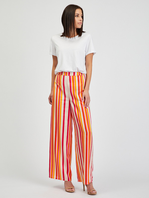 Orsay ORSAY piros és sárga női csíkos széles nadrág ORSAY
