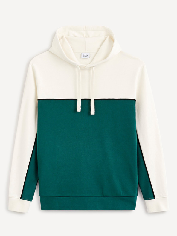 Celio Zöld-fehér férfi pamut kapucnis pulóver Celio Debiding