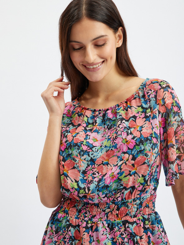 Orsay ORSAY piros-fekete virágmintás női póló