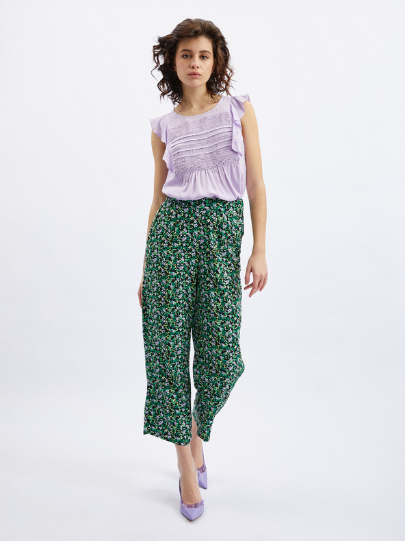 Orsay ORSAY fekete-zöld virágmintás rövidített női nadrág