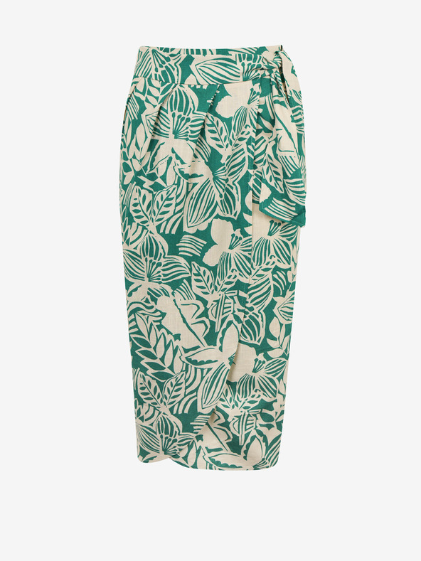Orsay ORSAY krémzöld mintás lenvászonnal kevert anyagú női midi szoknya