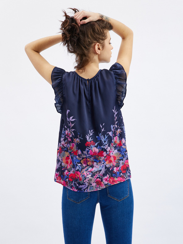 Orsay ORSAY sötét kék női virágmintás blúz fodorral
