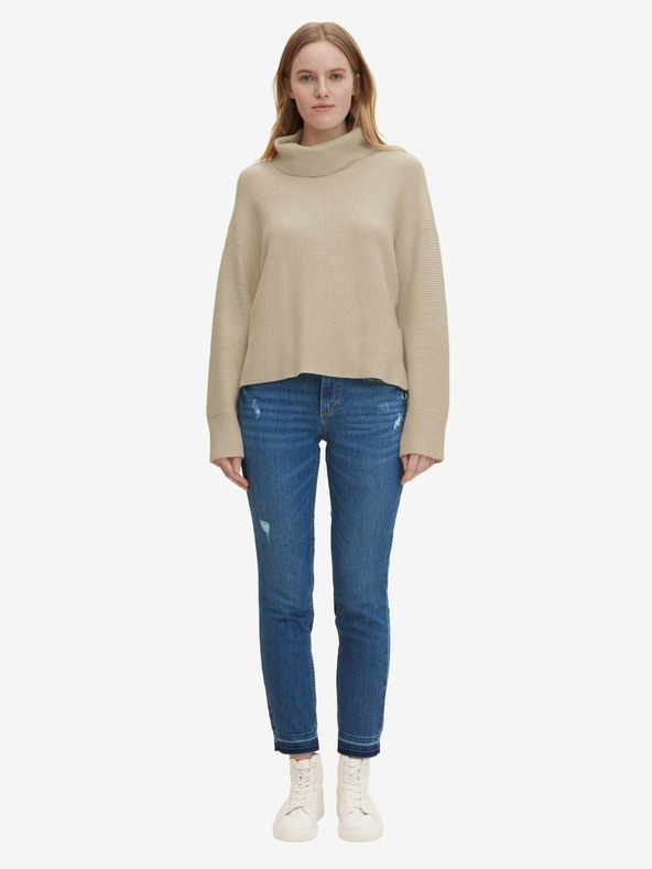 Tom Tailor Kék női rövidre szabott, vékony szabású, szakadt hatású farmer Tom Tailor