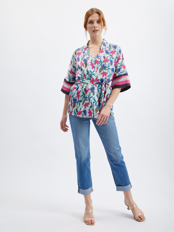 Orsay ORSAY világos kék női virágmintás kimonó