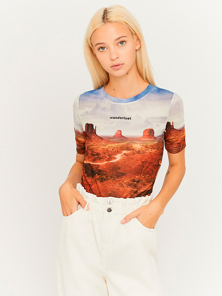 TALLY WEiJL Kék és barna színű, áttetsző crop top TALLY WEiJL