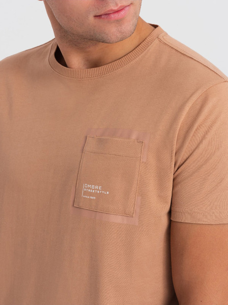 Ombre Clothing Világosbarna férfi póló Ombre ruházat