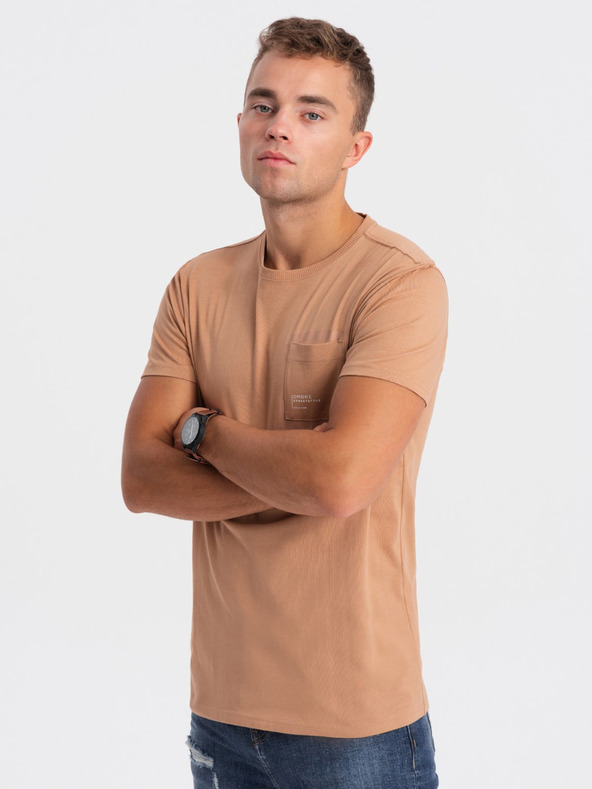 Ombre Clothing Világosbarna férfi póló Ombre ruházat