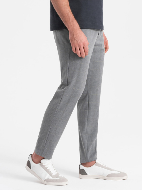 Ombre Clothing Szürke férfi kockás nadrág Ombre Ruházat