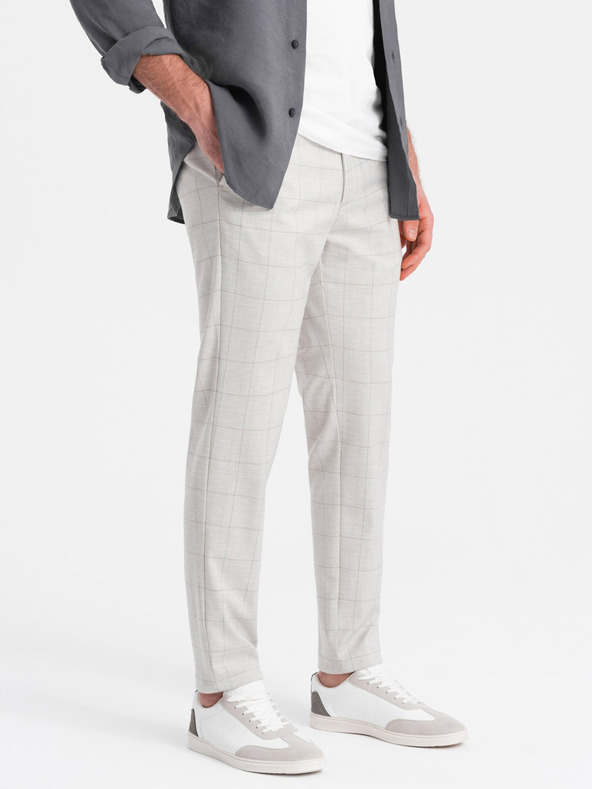 Ombre Clothing Világosszürke Férfi kockás nadrág Ombre ruházat