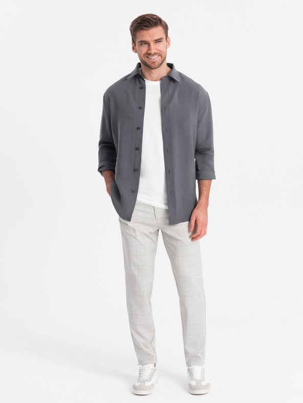 Ombre Clothing Világosszürke Férfi kockás nadrág Ombre ruházat