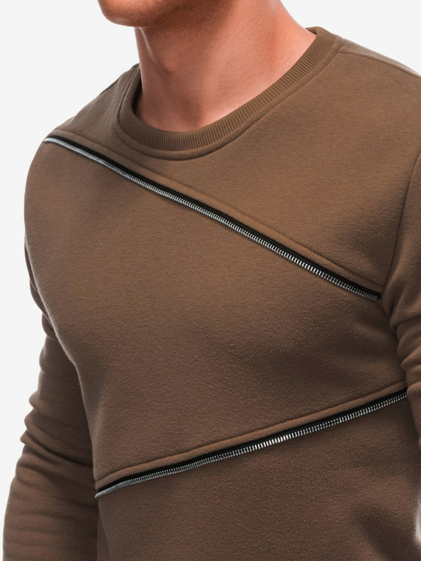 Ombre Clothing Barna férfi pulóver dekoratív cipzárral Ombre Ruházat Ombre Clothing