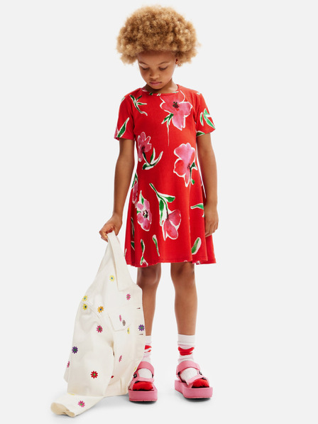 Desigual Piros Desigual Belisa virágos lányruha