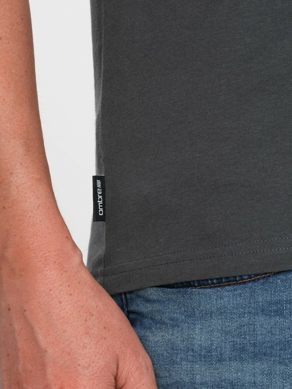 Ombre Clothing Sötétszürke férfi alap v-nyakú póló Ombre Clothing