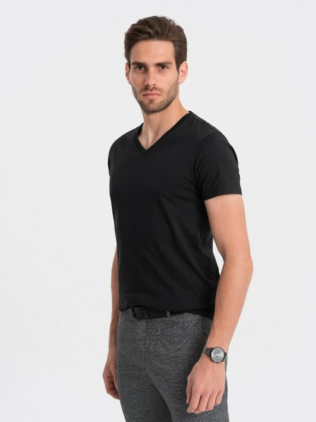 Ombre Clothing Fekete férfi v-nyakú alap póló Ombre Clothing