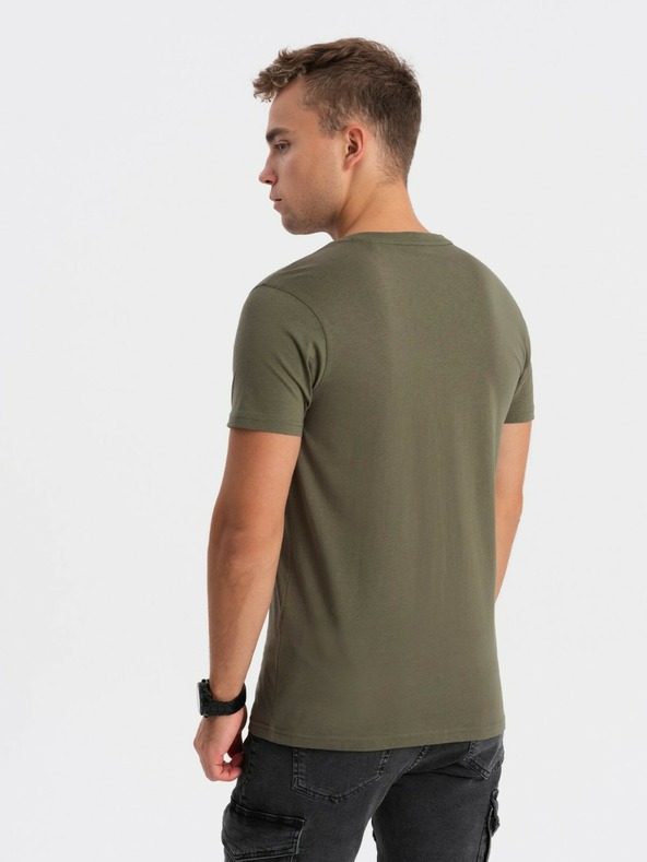 Ombre Clothing Khaki színű, férfi, v-nyakú alap póló Ombre Clothing
