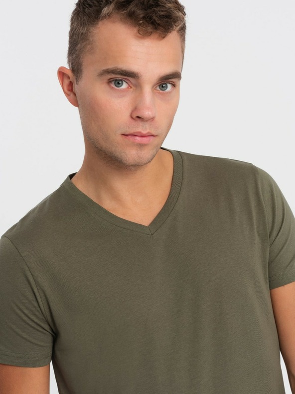 Ombre Clothing Khaki színű, férfi, v-nyakú alap póló Ombre Clothing