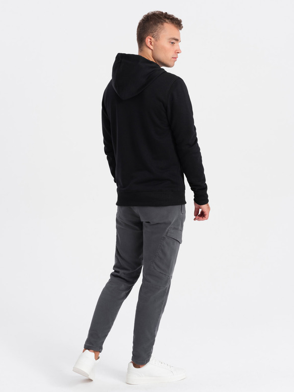 Ombre Clothing Fekete férfi kapucnis, cipzáras pulóver Ombre Clothing