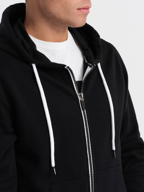 Ombre Clothing Fekete férfi kapucnis, cipzáras pulóver Ombre Clothing