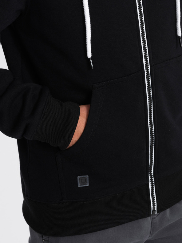 Ombre Clothing Fekete férfi kapucnis, cipzáras pulóver Ombre Clothing