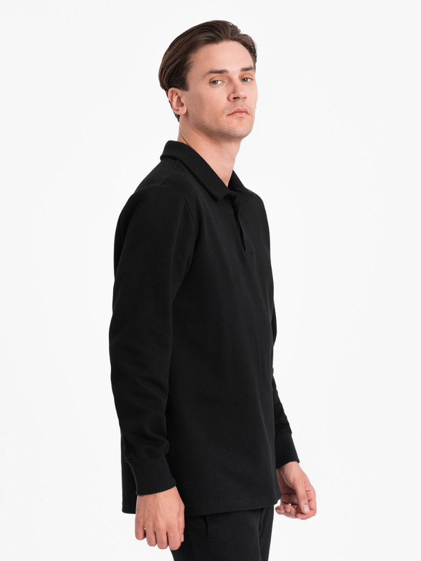 Ombre Clothing Fekete férfi pulóver póló gallérral + nadrág Ombre Clothing