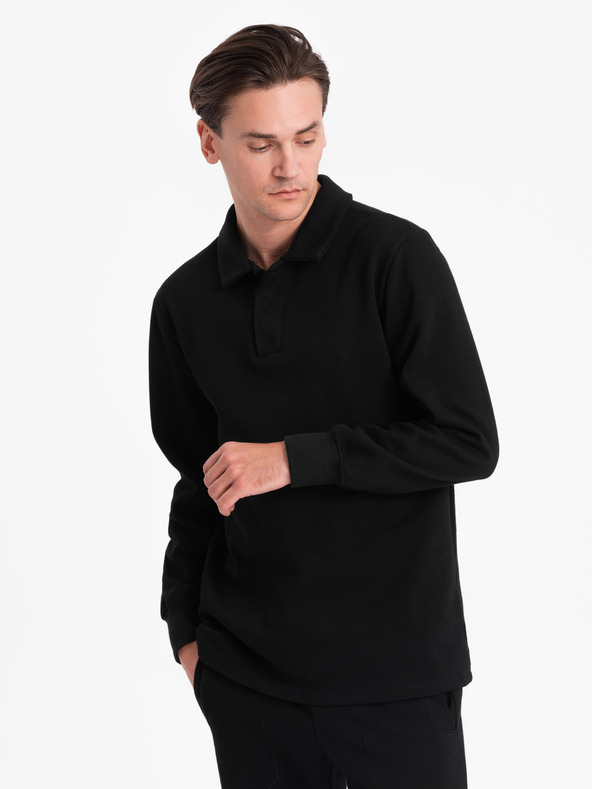 Ombre Clothing Fekete férfi pulóver póló gallérral + nadrág Ombre Clothing