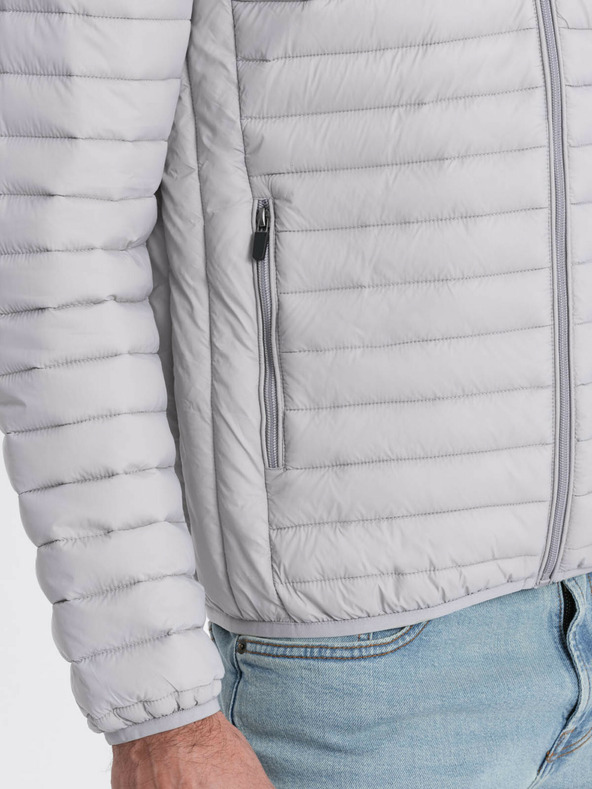 Ombre Clothing Világosszürke férfi könnyű steppelt kabát Ombre Clothing