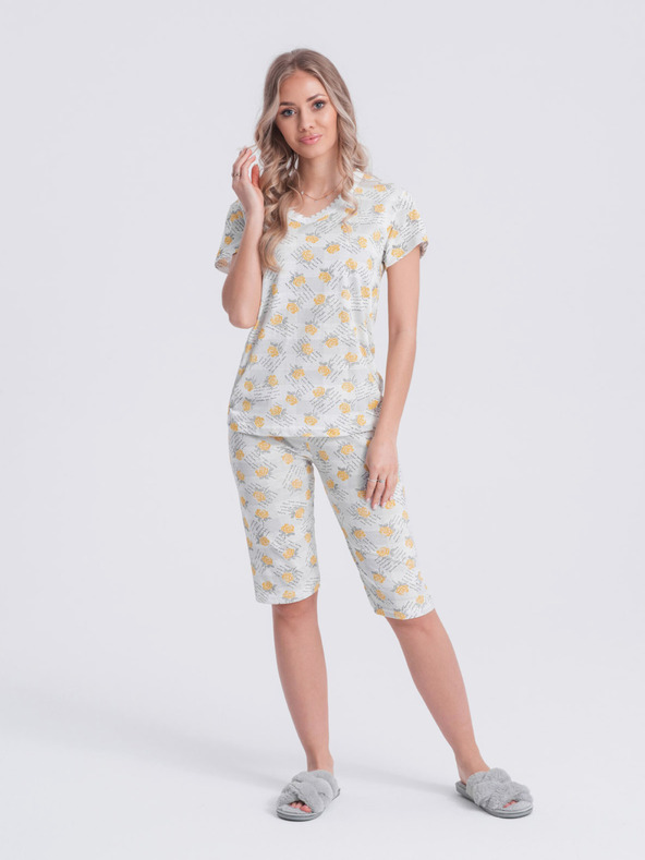 Edoti Edoti fehér és sárga női virágos virágos pizsama