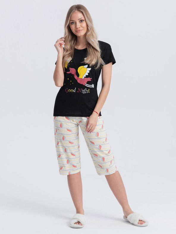 Edoti Krémszínű és fekete női nyomtatott pizsama Edoti