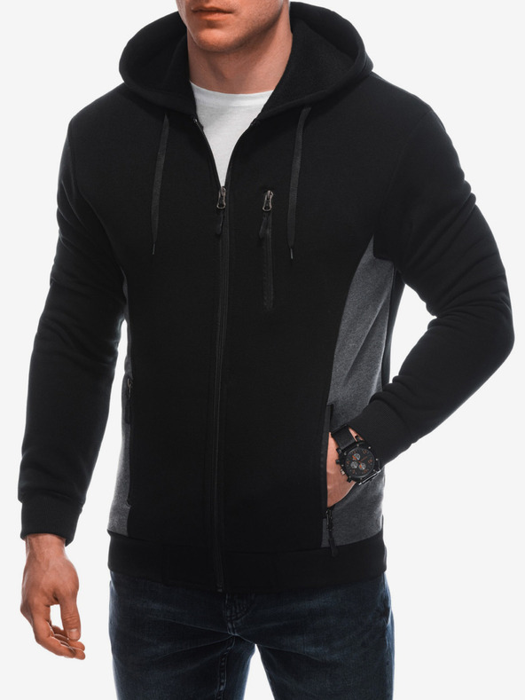 Edoti Fekete férfi kapucnis, cipzáras férfi melegítőfelső Edoti