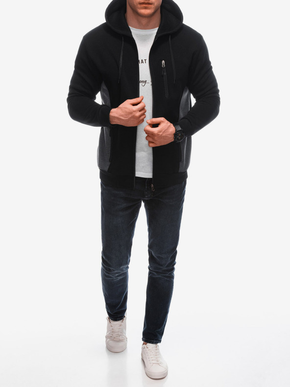 Edoti Fekete férfi kapucnis, cipzáras férfi melegítőfelső Edoti